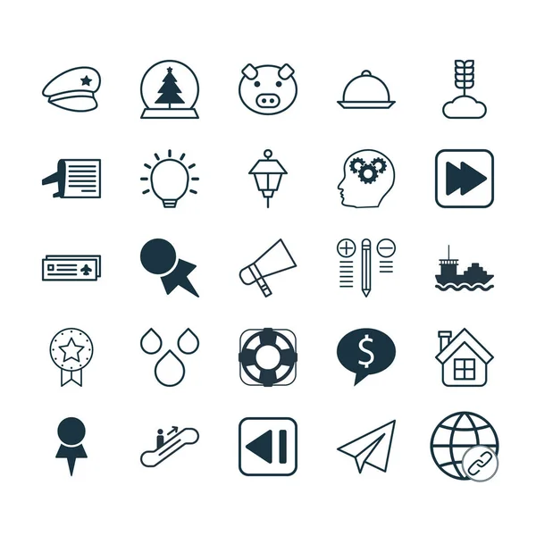 Set Of 25 Universal Editable Icons. Dapat digunakan untuk Web, Mobile dan Desain App. Termasuk Elements Such As Cargo Boat, Intellectual Process, Lantern And More . - Stok Vektor