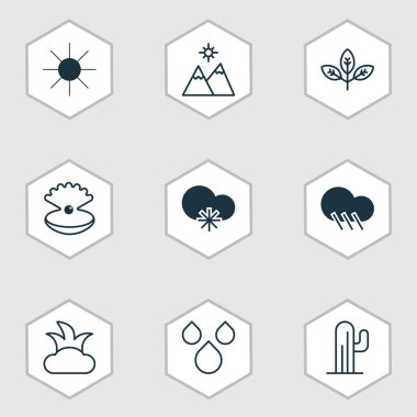 9 uyum simgeler kümesi. Su damla, peyzaj, yağmur damlası simgeleri içerir. Güzel tasarım öğeleri.