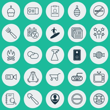 25 evrensel düzenlenebilir simgeler kümesi. Web, mobil ve App tasarım için kullanılabilir. Çalışanın konumu, analiz, el arabası ve daha fazlası gibi unsurları içerir.