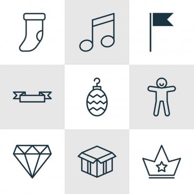 9 yeni yıl simgeler kümesi. Açık karton, kurabiye, bayrak noktası ve diğer simgeleri içerir. Güzel tasarım öğeleri.