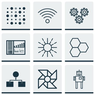 9 yapay zeka simgeler kümesi. Hafiflik modu, Cyborg, bilgi bileşenleri ve diğer simgeleri içerir. Güzel tasarım öğeleri.