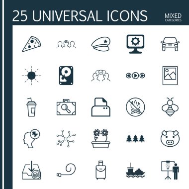 25 evrensel düzenlenebilir simgeler kümesi. Web, mobil ve App tasarım için kullanılabilir. Hdd, otomobil, Bagaj araştırma ve daha fazlası gibi unsurları içerir.