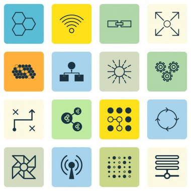 16 Robotik simgeler kümesi. Bilgi Bankası, program, algoritma illüstrasyon ve diğer simgeler dallanma içerir. Güzel tasarım öğeleri.