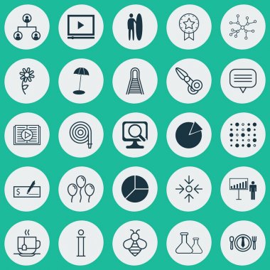 25 evrensel düzenlenebilir simgeler kümesi. Web, mobil ve App tasarım için kullanılabilir. Yangın tüpü, akşam yemeği, dizüstü bilgisayar ve daha fazla gibi unsurları içerir.