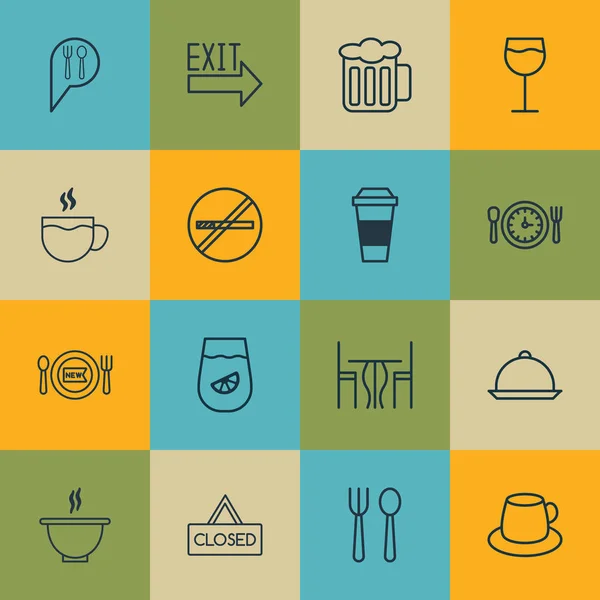 Conjunto de 16 ícones de comida. Inclui chá, Mocha, limonada e outros símbolos. Elementos de design bonito . —  Vetores de Stock