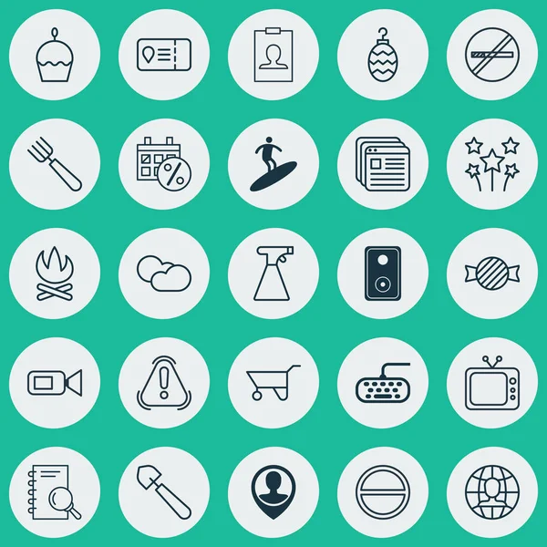 Sor 25 univerzális szerkeszthető ikonok. Lehet használni a Web, mobil és App Design. Magában foglalja a elemeket, mint például az alkalmazottak munkahelyét, elemzés, talicska, és. — Stock Vector