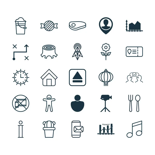 Set Of 25 Universal Editable Icons. Can Be Used For Web, Mobile And App Design. Includes Elements Such As Shortcake, Traditional Lamp, Bucket And More. — Stock Vector