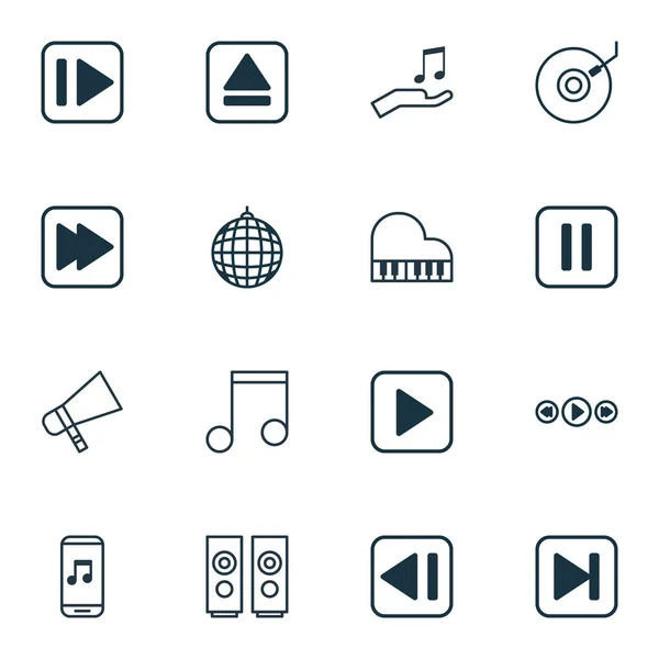 16 音楽アイコンのセットです。オーディオ携帯電話、最後の曲、無言歌、その他の記号が含まれています。美しいデザインの要素. — ストックベクタ