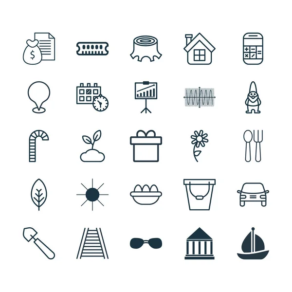 Set de 25 iconos editables universales. Puede ser utilizado para el diseño web, móvil y de aplicaciones. Incluye elementos como puntero de mapa, cubiertos, piruleta y más . — Archivo Imágenes Vectoriales