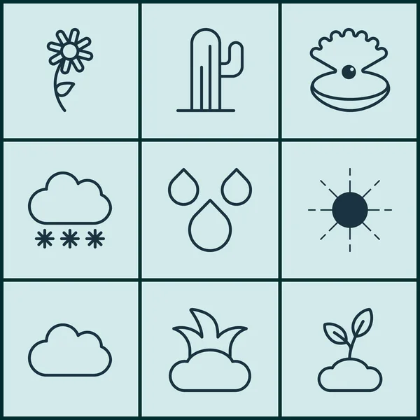 Set di 9 icone del paesaggio. Include gocce d'acqua, cactus, girasole e altri simboli. Bellissimi elementi di design . — Vettoriale Stock