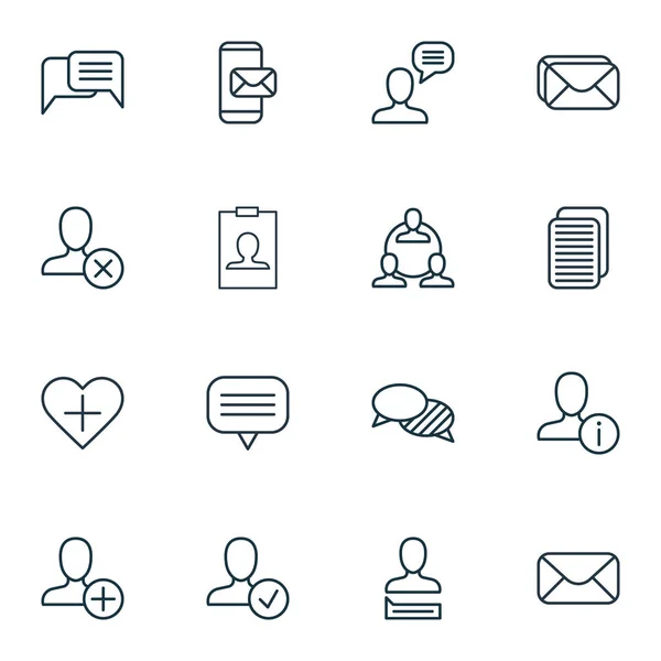 Set 16 sociale pictogrammen van netwerkverbindingen. Omvat Mailbox, Online chatten, bericht en andere symbolen. Mooie designelementen. — Stockvector