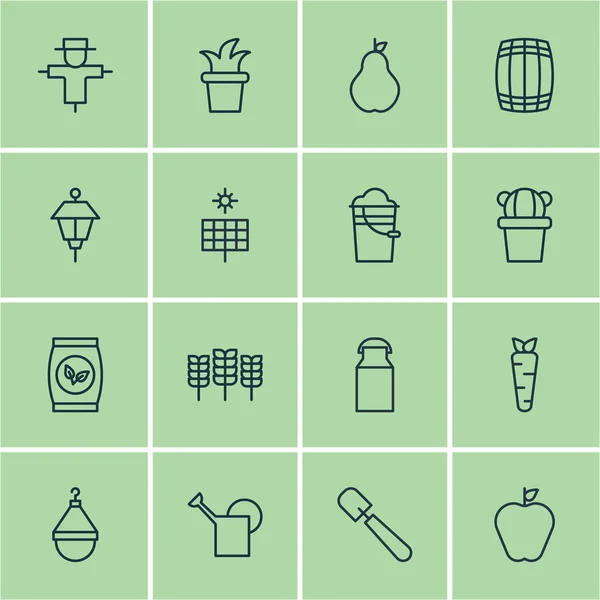 Conjunto de 16 ícones de fazenda. Inclui potenciômetro de Bush, raiz, planta do deserto e outros símbolos. Elementos de design bonito . —  Vetores de Stock