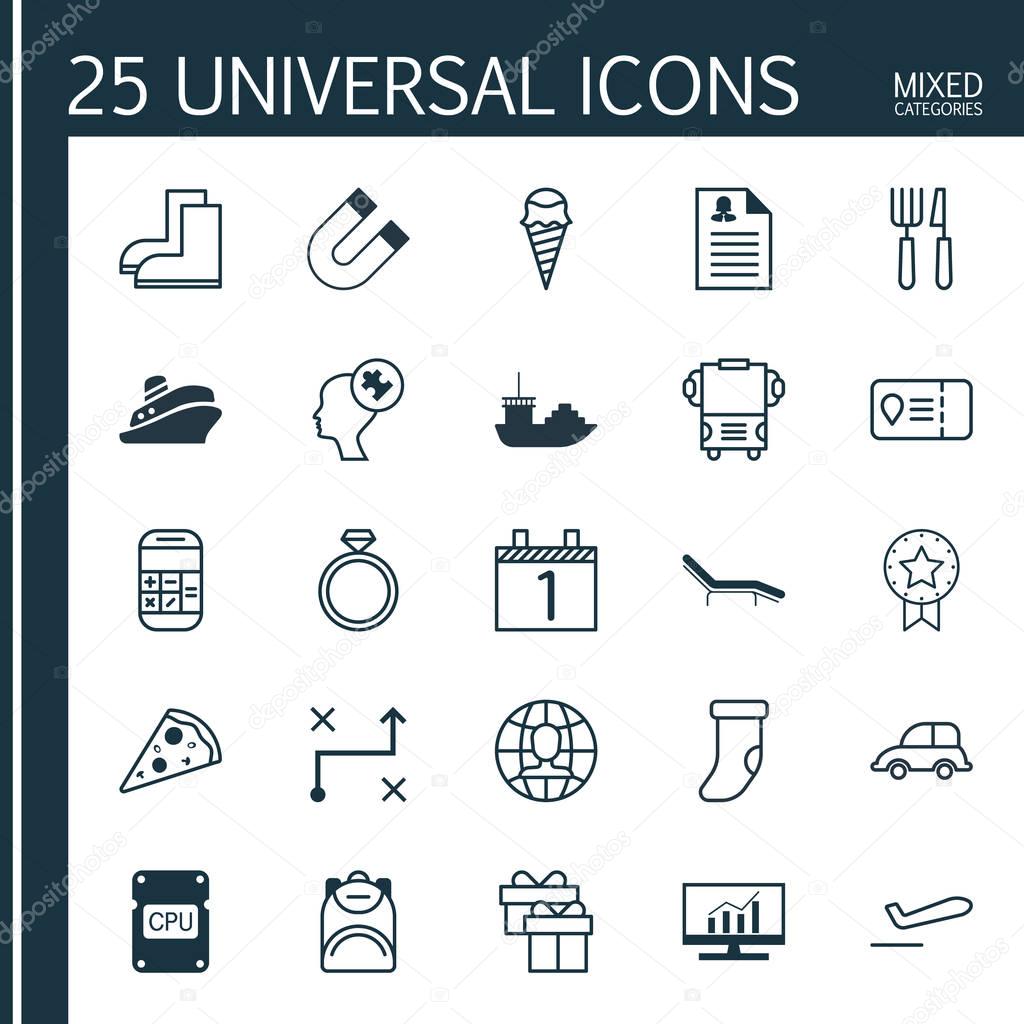 Set Of 25 Universal Editable Icons. Can Be Used For Web, Mobile And App Design. Includes Elements Such As Dessert, Agenda, Solution And More.