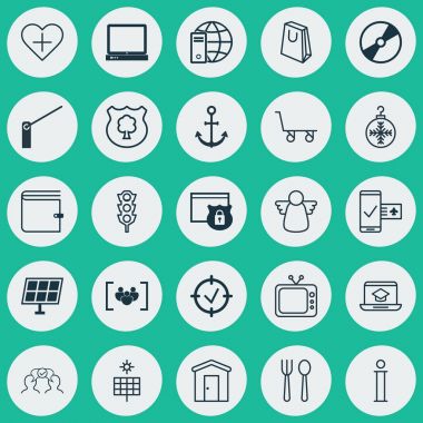 25 evrensel düzenlenebilir simgeler kümesi. Web, mobil ve App tasarım için kullanılabilir. Onaylanmış hedef, kargo sepeti, kereste ve daha fazlası gibi unsurları içerir.