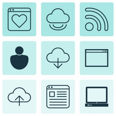 9 Web simgeler kümesi. Web sayfası, içerir veri eşitleme, Pc ve diğer simgeler. Güzel tasarım öğeleri.