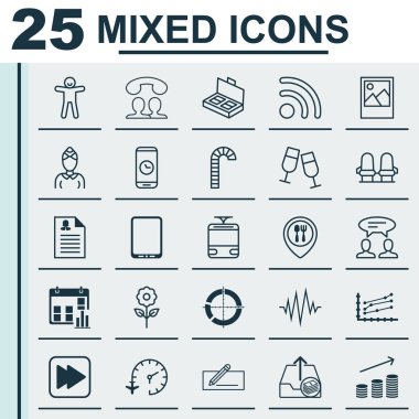 25 evrensel düzenlenebilir simgeler kümesi. Web, mobil ve App tasarım için kullanılabilir. Hostes, dekoratif bitki, cep telefonu ve daha fazlası gibi unsurları içerir.