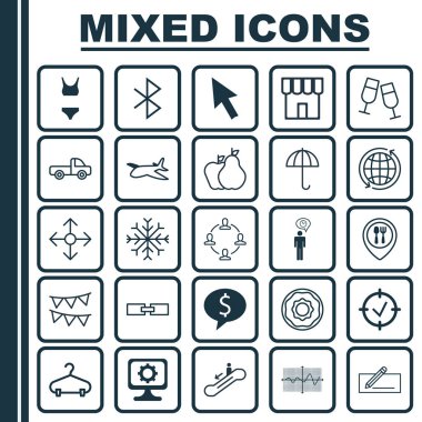 25 evrensel düzenlenebilir simgeler kümesi. Web, mobil ve App tasarım için kullanılabilir. İlgili bilgiler, meyve, yol işaretçi ve daha fazlası gibi unsurları içerir.