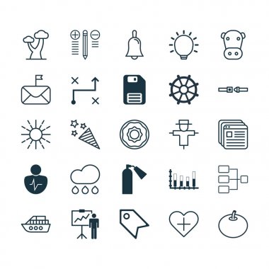 25 evrensel düzenlenebilir simgeler kümesi. Web, mobil ve App tasarım için kullanılabilir. Web yer imleri, en sevdiğim kişi ve kişisel karakter gibi unsurları içerir.