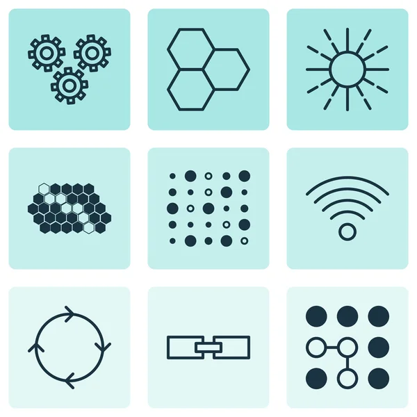 Set von 9 Robotik-Symbolen. umfasst variable Architektur, Informationskomponenten, Mechanikteile und andere Symbole. schöne Gestaltungselemente. — Stockvektor