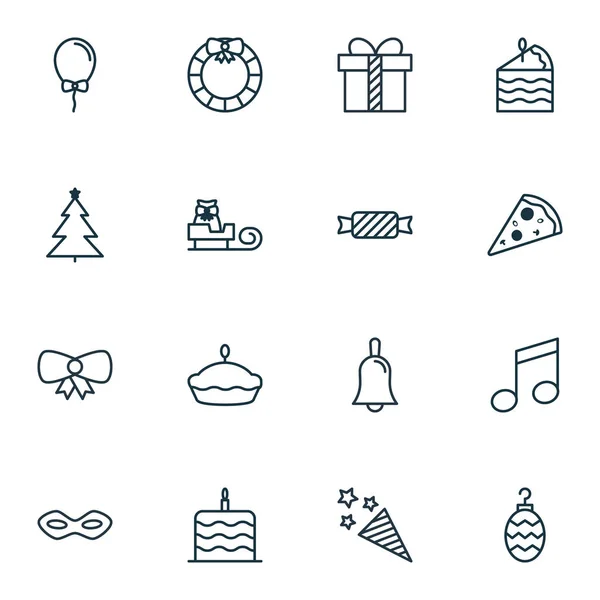 Conjunto de 16 Ícones de Celebração. Inclui Firecracker, doce, símbolos Handbell. Elementos de design bonito . — Vetor de Stock