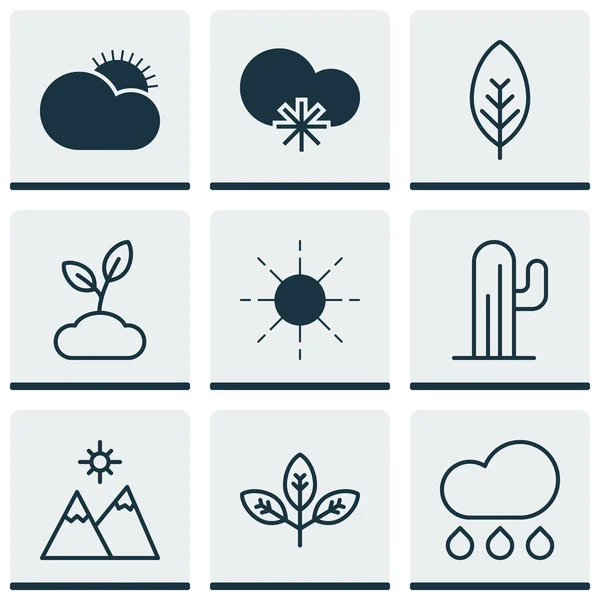 Sada 9 harmonie ikon. Obsahuje symboly výhonek, déšť, krajiny. Krásné designové prvky. — Stockový vektor
