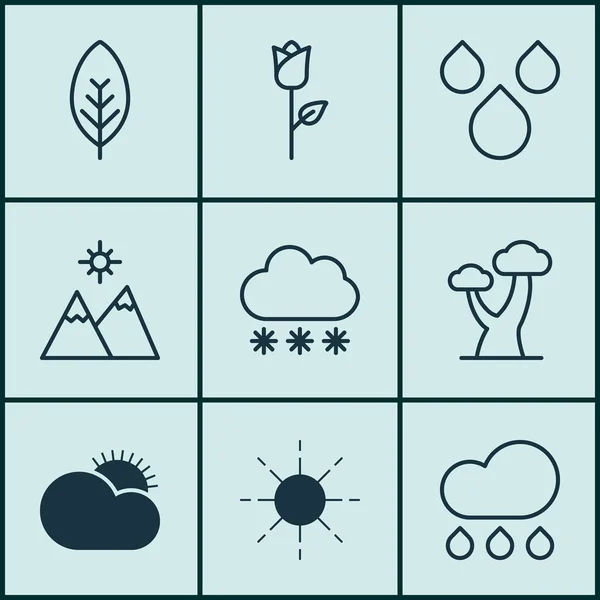 Set Of 9 Landscape Icons. Includes Love Flower, Tree Leaf, Snowstorm And Other Symbols. Beautiful Design Elements.