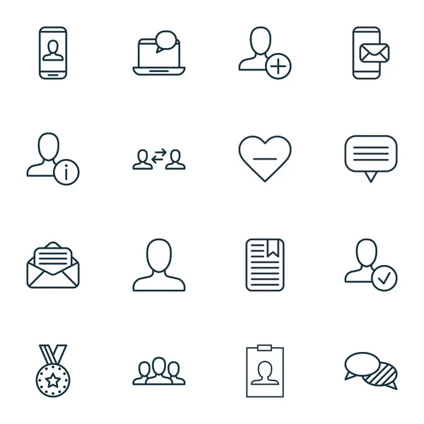 Set di 16 icone di social network. Include Business Exchange, Inserisci persona, Informazioni sulla privacy e altri simboli. Bellissimi elementi di design . — Vettoriale Stock