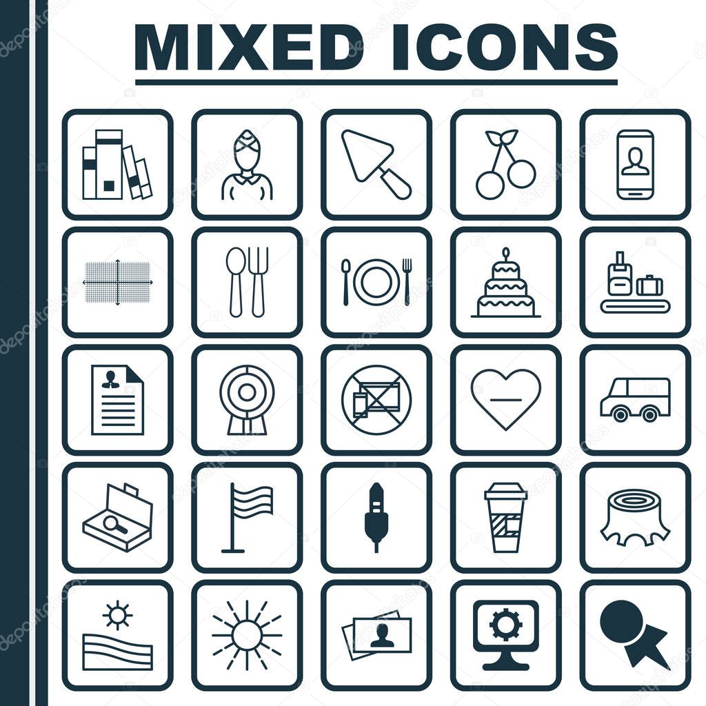Set Of 25 Universal Editable Icons. Can Be Used For Web, Mobile And App Design. Includes Elements Such As Privacy Information, Sweet Berry, Suitcase Checking And More.