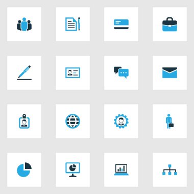 Ticaret renkli simgeler kümesi. Kimlik doğrulama, pasta grafik, Analytics ve diğer öğeleri koleksiyonu. Ayrıca dişli, Küre, iletişim gibi simgeler içerir.