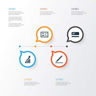 İş Icons Set. Kalem, artan, ödeme ve diğer öğeleri koleksiyonu. Ayrıca simgeleri gibi ok, büyüyen, kimliği içerir.