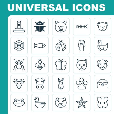 Zooloji Icons Set. Tavuk, Bumblebee, kaz ve diğer öğeleri koleksiyonu. Ayrıca domuz, tavuk, geyik gibi simgeler içerir.