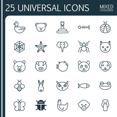 Hayvanat Bahçesi Icons Set. Güve, kaz, maymun ve diğer öğeleri koleksiyonu. Ayrıca domuzcuk, kedi, yıldız gibi simgeler içerir.