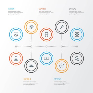 Uyuşturucu anahat simgelerini belirlemek. Kalp atışı, sıva, Tablet ve diğer öğeleri koleksiyonu. Ayrıca Stand, ekipman, işareti gibi simgeler içerir.