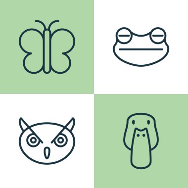 Hayvan Icons Set. Gece tavuk, ördek, güve ve diğer öğeleri koleksiyonu. Ayrıca yeşilbaş, kelebek, ördek gibi simgeler içerir.