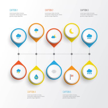 Hava düz simgeler kümesi. Damla, duş, Flash ve diğer öğeleri koleksiyonu. Ayrıca sembolleri gibi içerir rüzgarlı, Rüzgar, yağmur.