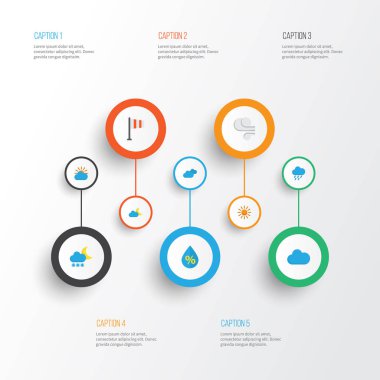 İklim düz simgeler kümesi. Afiş, güneşli, fırtına ve diğer öğeleri koleksiyonu. Ayrıca sembolleri böyle içerir olarak güneşli, damla, Sun.