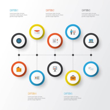 İş düz simgeler kümesi. Çanta, cüzdan, kimlik ve diğer öğeleri koleksiyonu. Ayrıca m-cüzdan, kartı, adam gibi simgeler içerir.