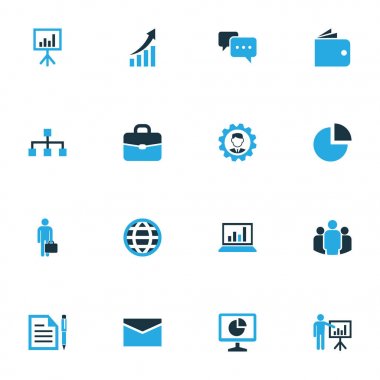 İş renkli simgeler kümesi. Grafik, Analytics, pasta grafik ve diğer öğeleri büyüyen koleksiyonu. Ayrıca grup, sohbet, zarf gibi simgeler içerir.