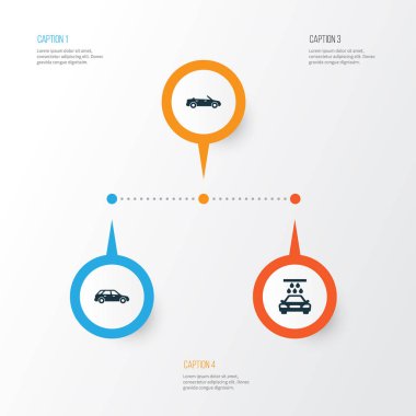 Araba Icons Set. Hatchback, Cabrio modeli, taşıma temizlik ve diğer öğeleri koleksiyonu. Ayrıca araba, Hatchback, istasyonu gibi simgeler içerir.