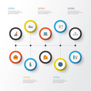 Ticaret düz simgeler kümesi. Hiyerarşi, bavul, küresel ve diğer öğeleri koleksiyonu. Ayrıca, kalem, büyüyen, işadamı gibi simgeler içerir.