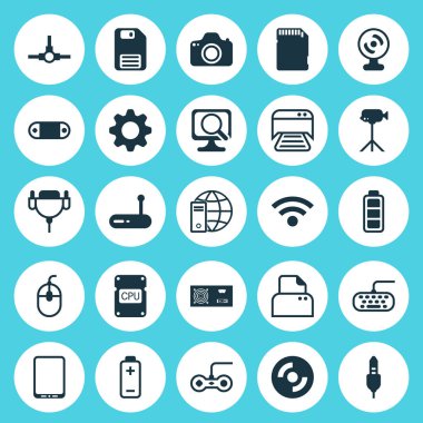 Donanım simgeleri ayarlayın. Ağ yapısı, hafıza kartı, jeneratör ve diğer öğeleri koleksiyonu. Ayrıca Fotokopi, yumuşak ve sarkık, tuş takımı gibi simgeler içerir.