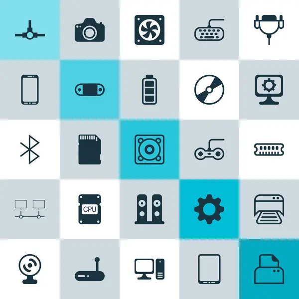 Computer Icons Set. Collection Of Music, Desktop Computer, Joystick And Other Elements. Also Includes Symbols Such As Photo, Symbol, Connection. — Stock Vector