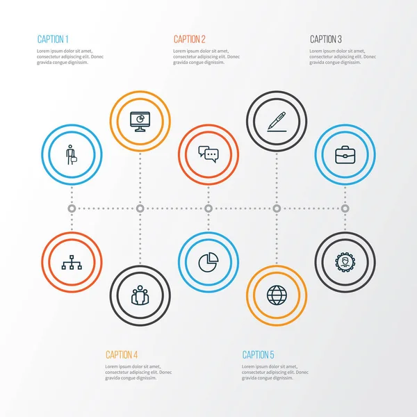 Esquema de negocio Conjunto de iconos. Colección de Empresarios, Conversación, Gerente y Otros Elementos. También incluye símbolos tales como signo, trabajo, maleta . — Vector de stock