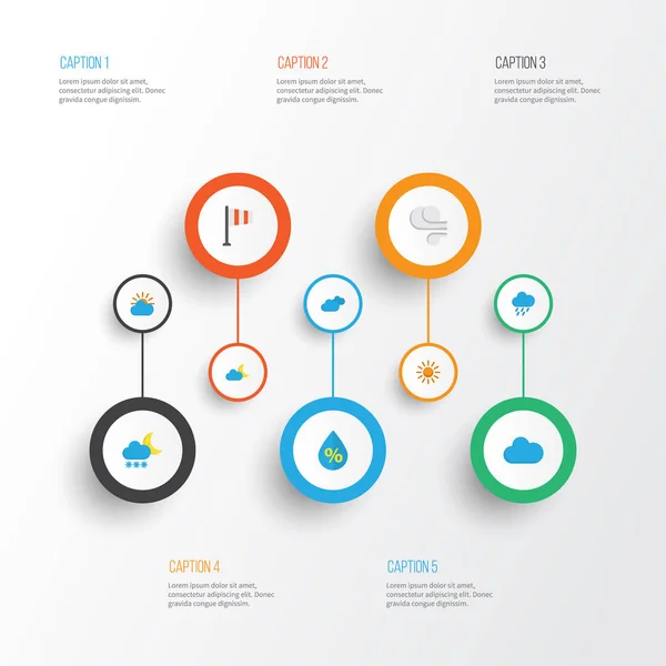 Climat Icônes plates Set. Collection De Bannière, Ensoleillé, Tempête Et D'autres Éléments. Comprend également des symboles tels que ensoleillé, goutte à goutte, soleil . — Image vectorielle