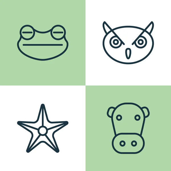 Zestaw ikon zoo. Kolekcja Kine, rozgwiazdy, ropuchy i inne elementy. Również zawiera symbole, takie jak żaba, ropucha, morze. — Wektor stockowy