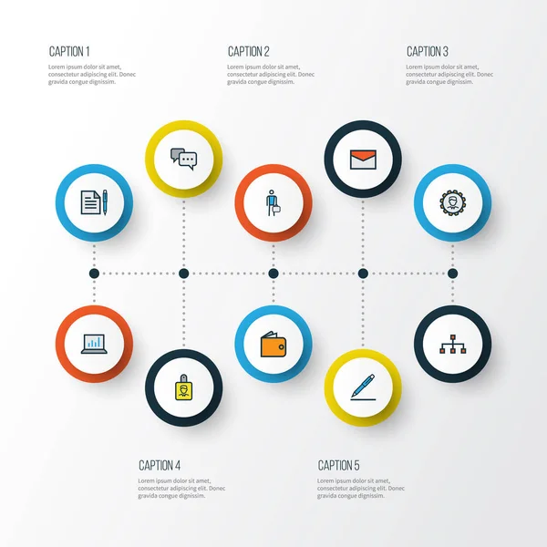 Business Colorful Outline Icons Set. Coleção de Mensagem, Acordo, Análise de Computador e Outros Elementos. Também inclui símbolos como diagrama, empregado, rede . —  Vetores de Stock