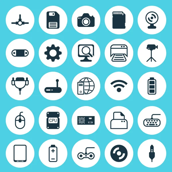 Hardware Icons Set. Collection Of Network Structure, Memory Card, Power Generator And Other Elements. Also Includes Symbols Such As Photocopy, Floppy, Keypad. — Stock Vector