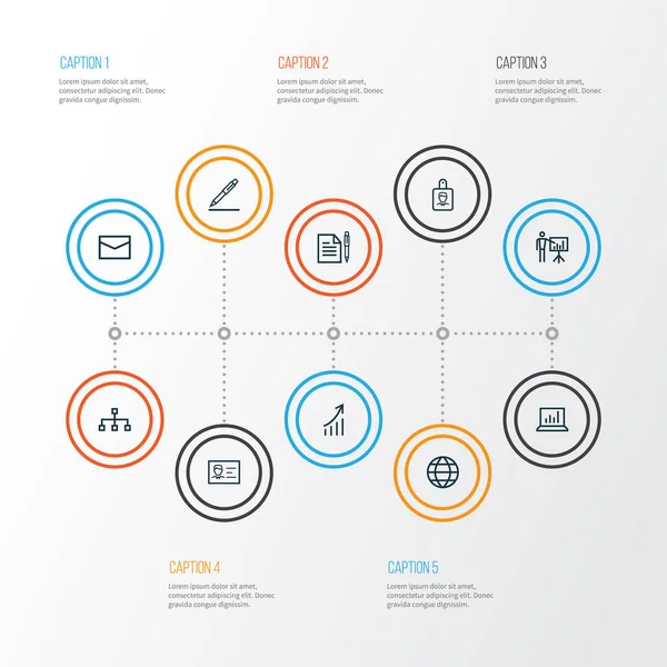 Aperçu du travail Icônes Set. Collection de Global, Statistiques, Présentation d'affaires et d'autres éléments. Comprend également des symboles tels que les statistiques, les entreprises, l'homme . — Image vectorielle