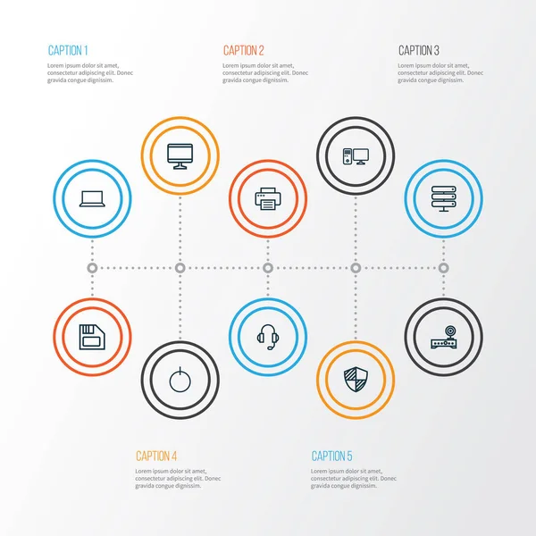 Aperçu de l'ordinateur Icônes Set. Collection d'affichage, modem, ordinateur portable et autres éléments. Comprend également des symboles tels que ordinateur, datacenter, puissance . — Image vectorielle