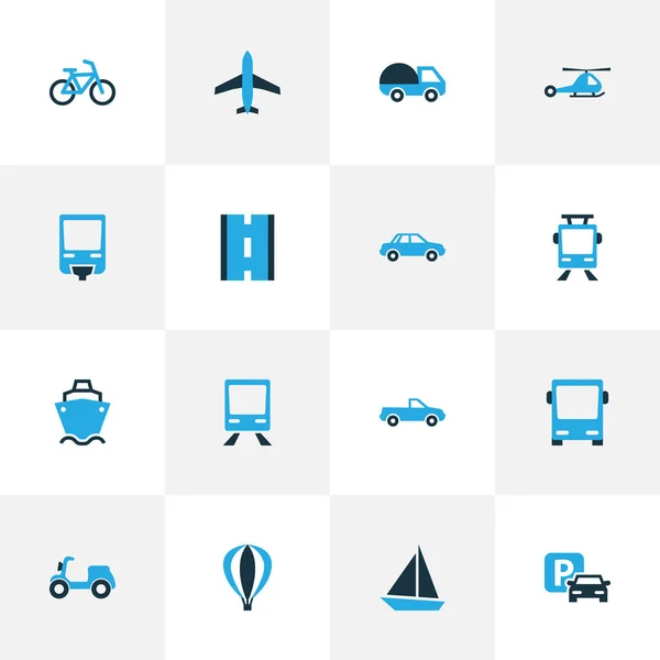 Transportation Colorful Icons Set. Collection Of Monorail, Auto, Caravan And Other Elements. Also Includes Symbols Such As Cabriolet, Carriage, Omnibus. — Stock Vector